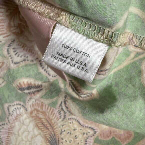 MISA Suparna Green Floral Print Cap Sleeve Tie Neck Peasant Blouse Size Large - Picture 12 of 14